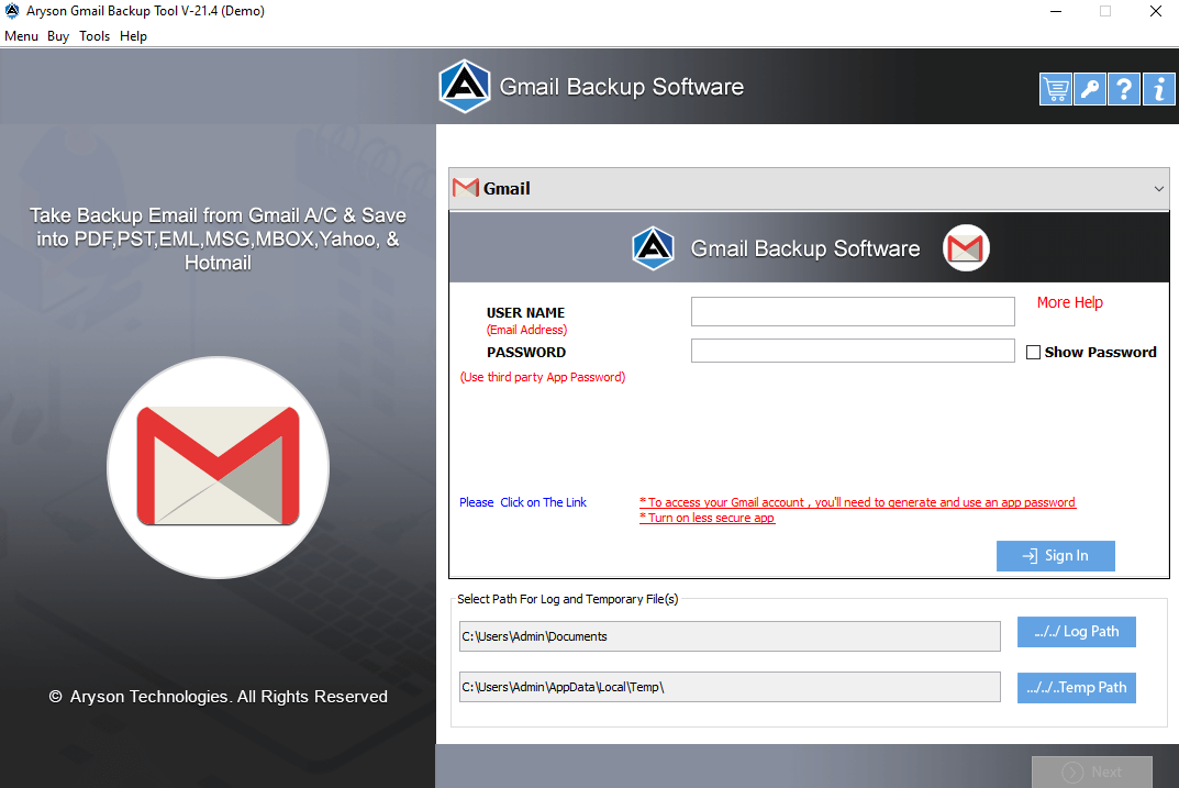 Windows 10 Gmail Backup Tool full