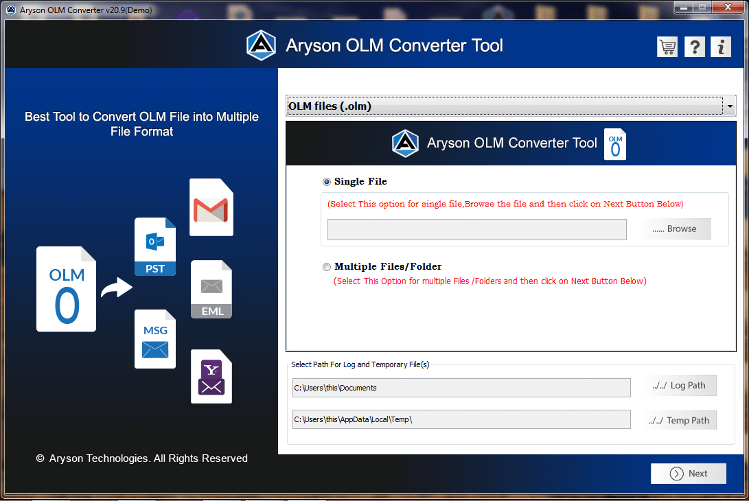 OLM Converter for Windows screenshot