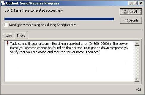 0x80040900 Error in Outlook