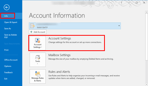 outlook account settings