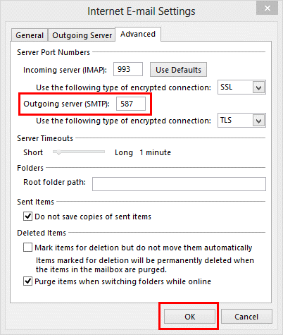 smtp settings in outlook