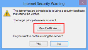 outlook certificate error