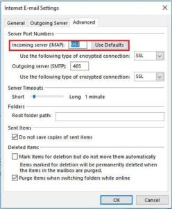 Connection to IMAP server fail