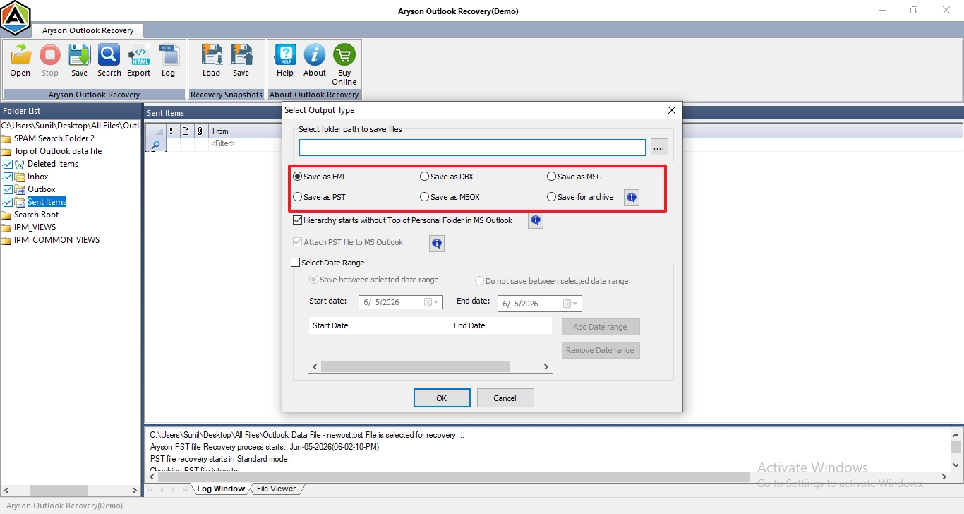 Select the output format