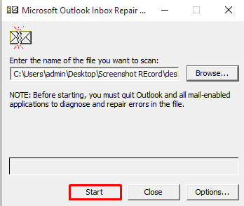 Start scanpst tool to fix Outlook closing issue