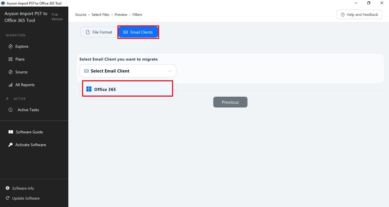 click on the email client and select Office 365