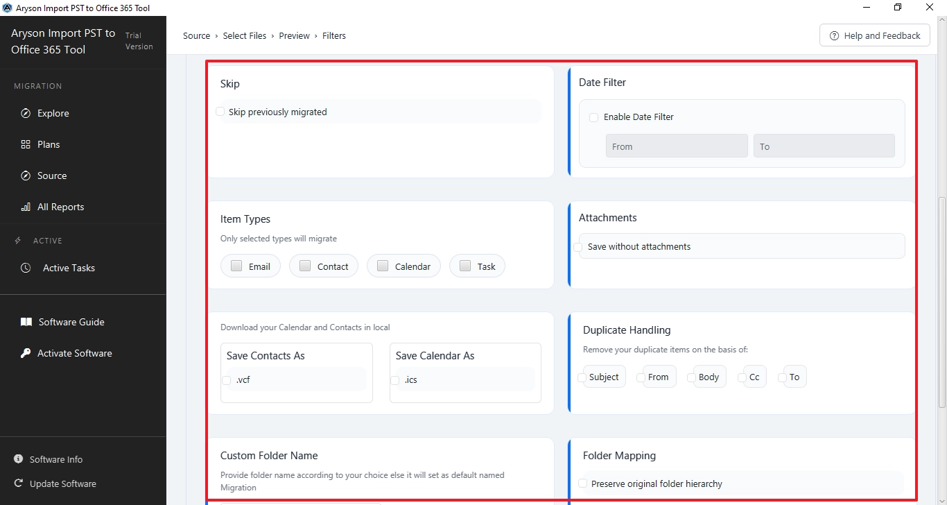 Enable the additional filter options