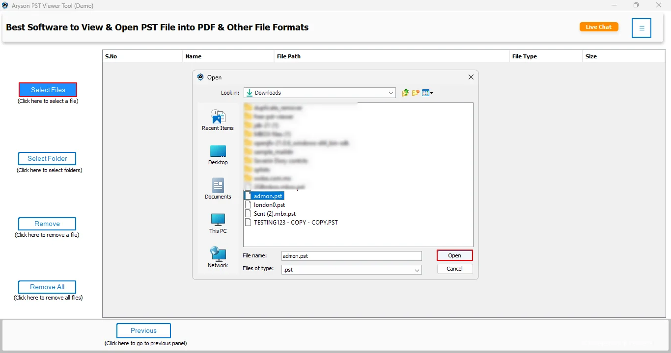Select the file/folder button 