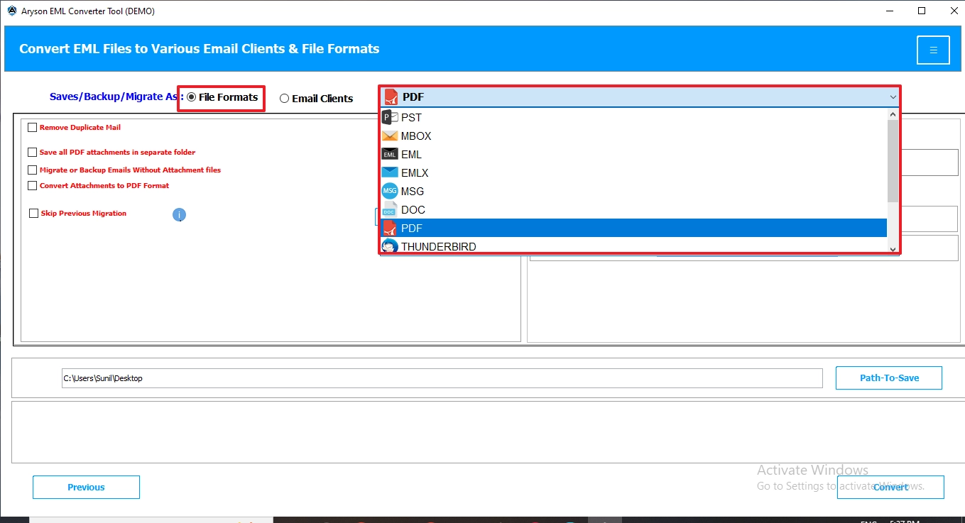 Tap on the file format and choose PDF