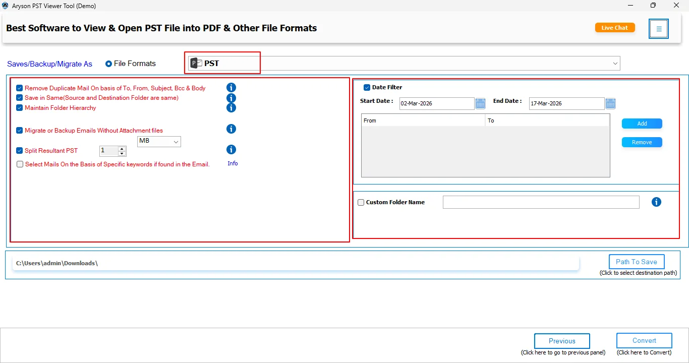 Select the desired output format