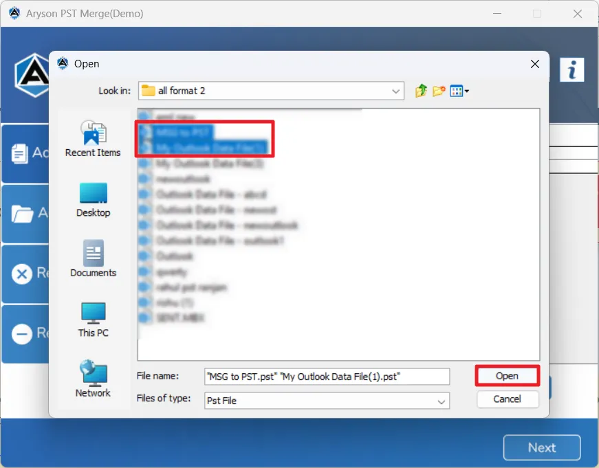 You can add one or multiple PST files