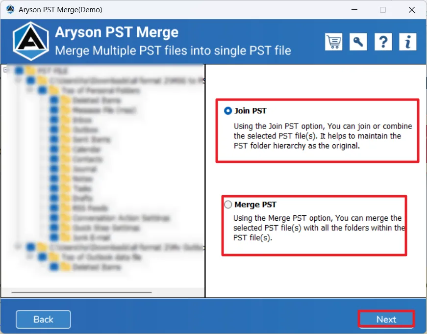 Select the desired merge option