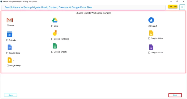 select the Google Workspace services