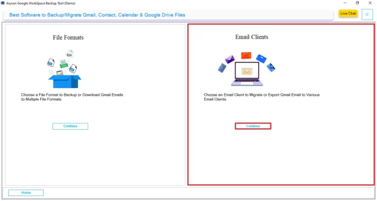 Continue under the email client section