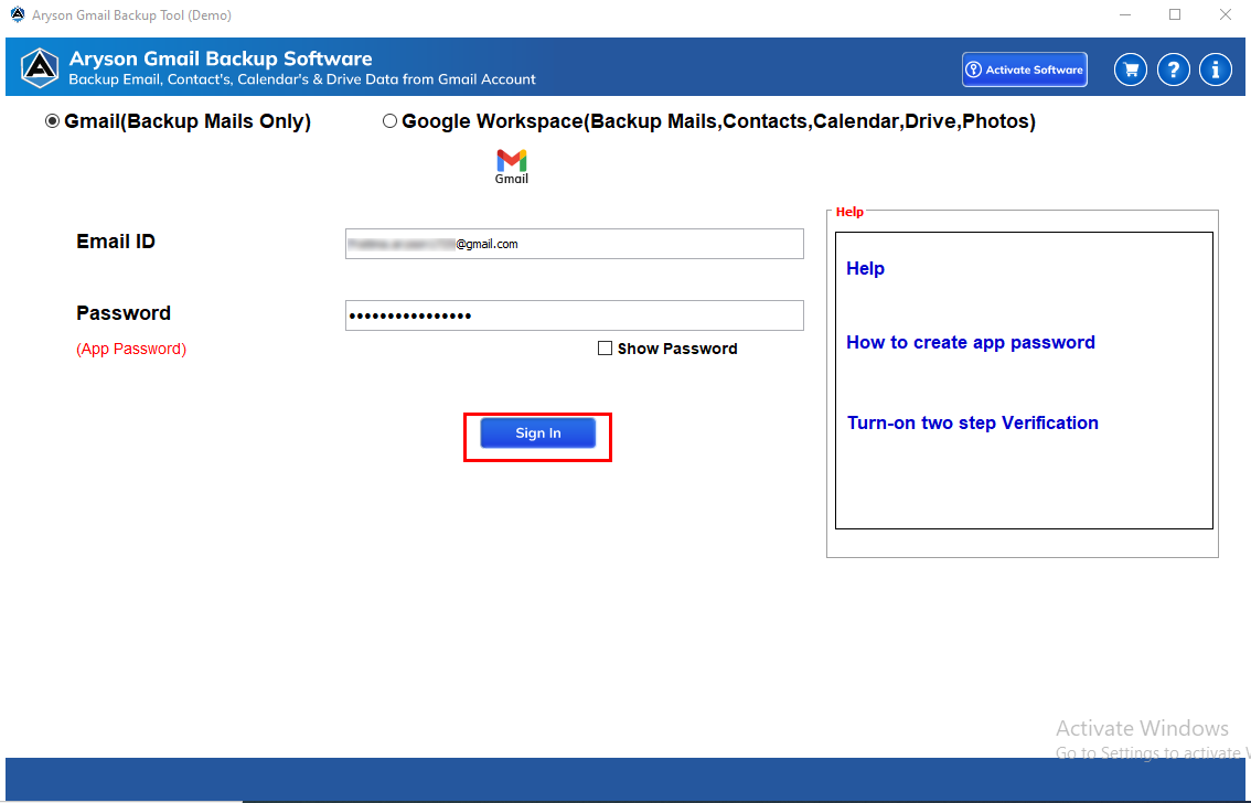 Gmail Backup Tool Step 2