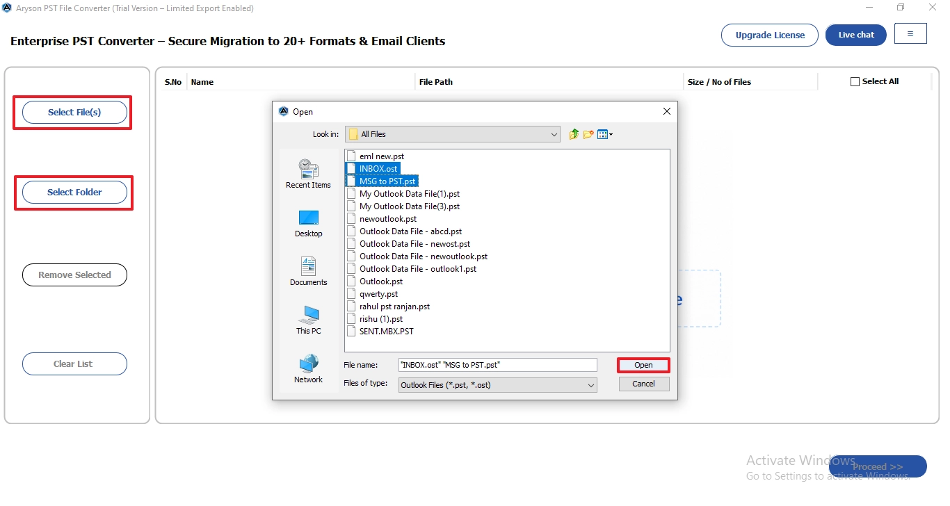 Select the Files and Folder