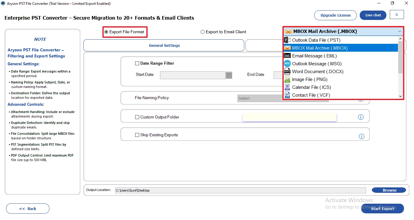 Select MBOX from the dropdown