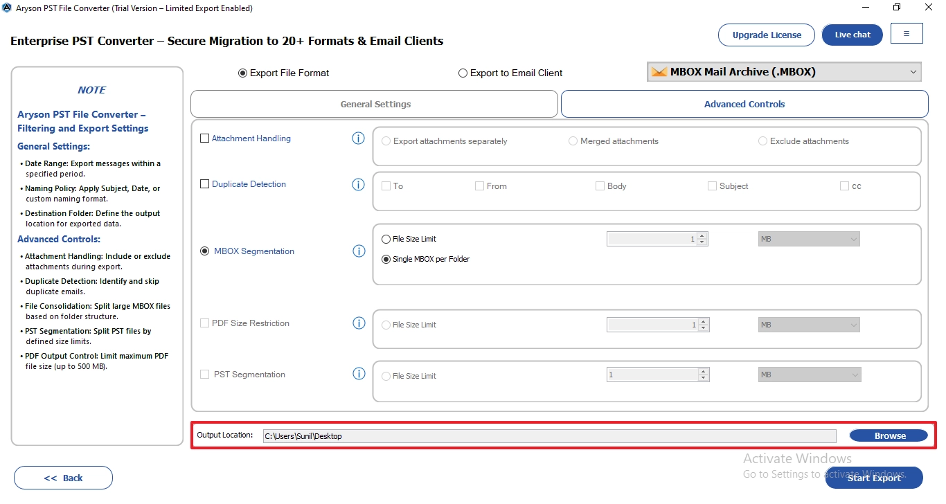 Click on Browse for finding file destination for saving