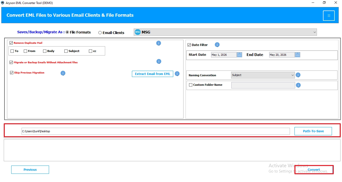 Set the destination path, then click the Convert button