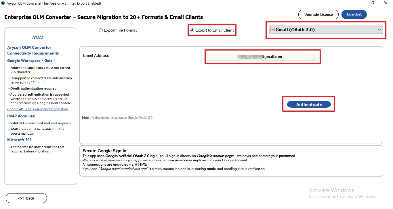 Select Gmail and provide the username of your Gmail ID to sign in.