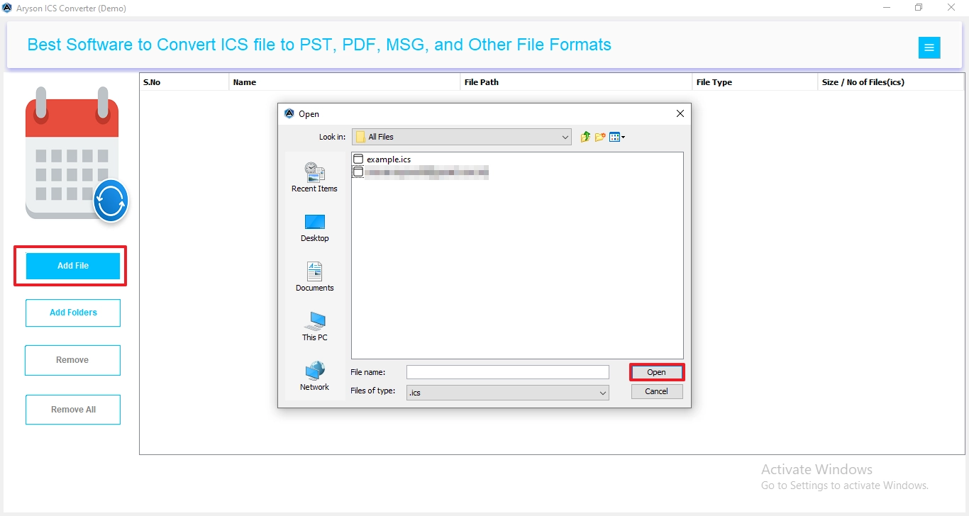 add the ICS file