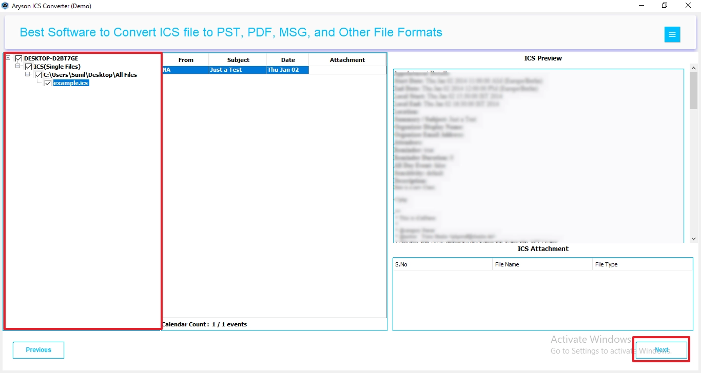 Preview & select the file