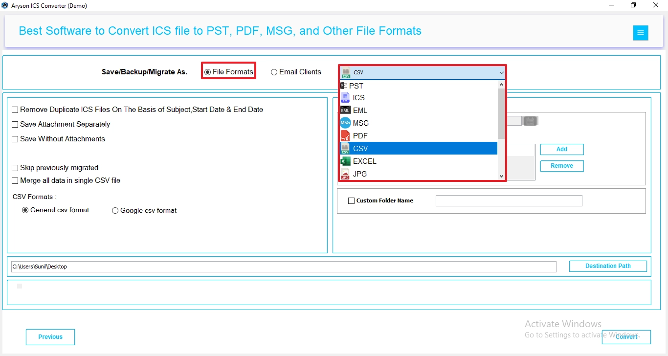 select CSV as the saving option