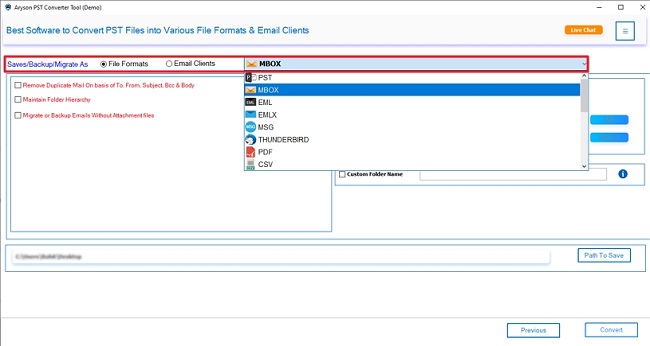  saving Format as MBOX