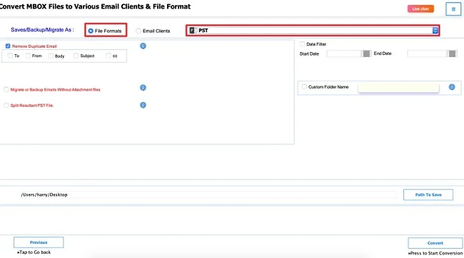 Save as file format & PST