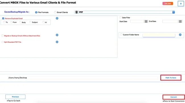 Path to save and click Convert.