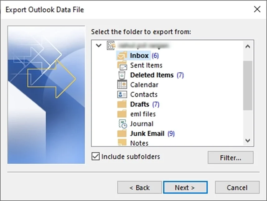 choose the folder containing the old emails.