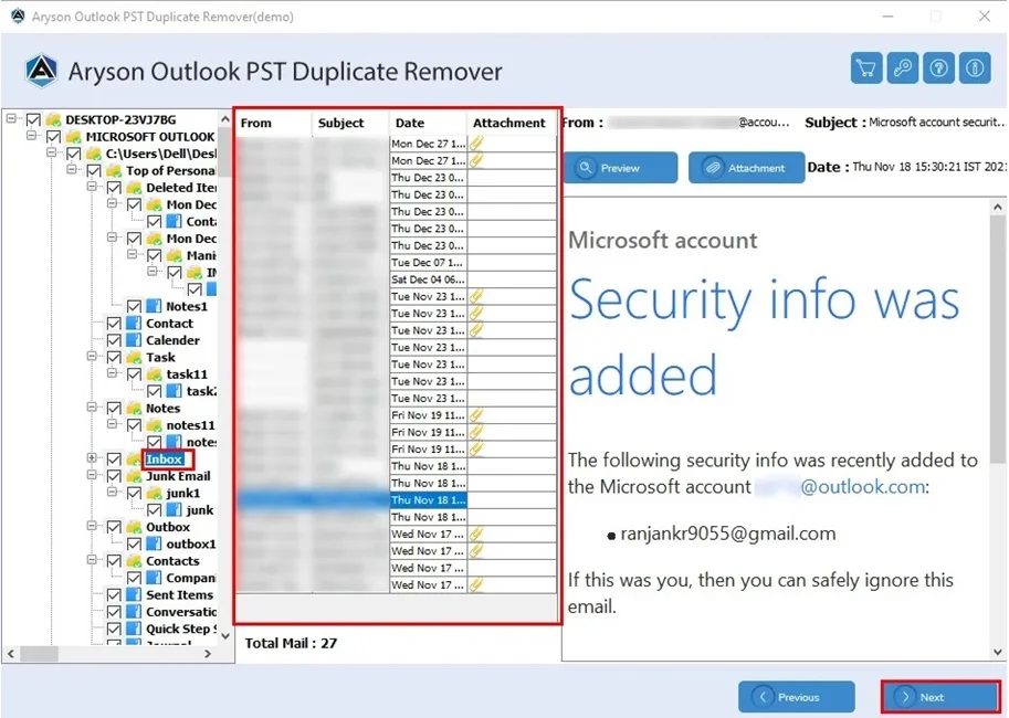 you can preview the added PST/OST