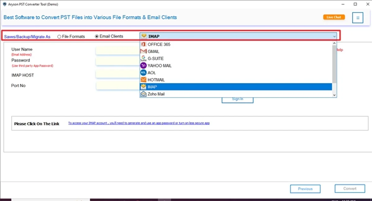 choose IMAP