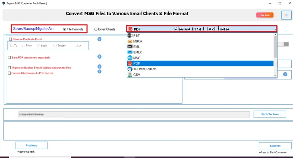 Saving option as PDF