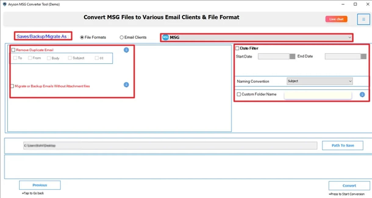 Saving option as EML