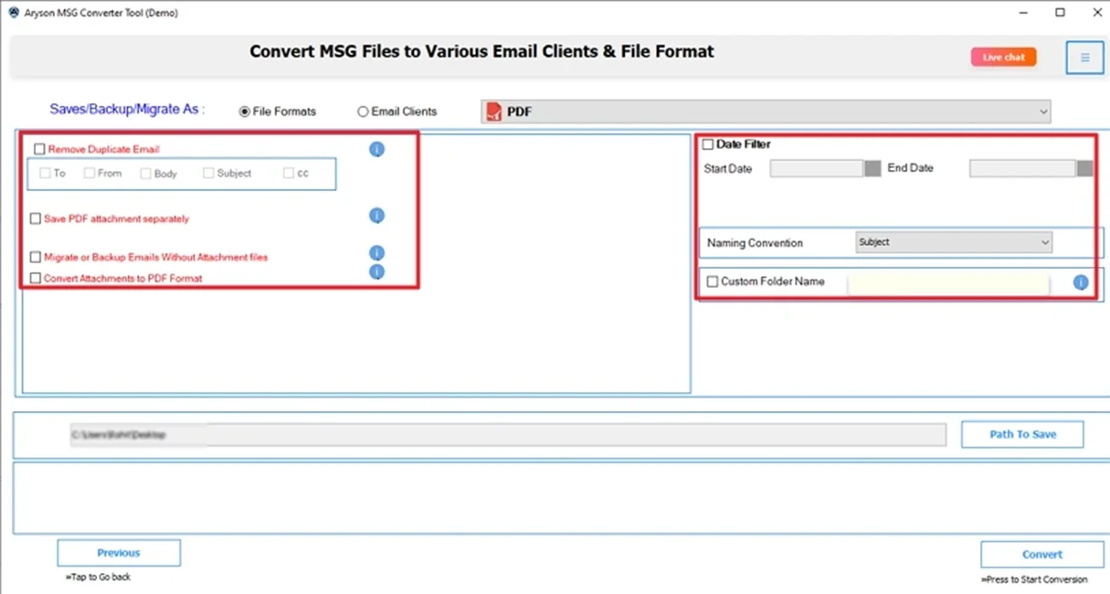 Apply advanced features/filters