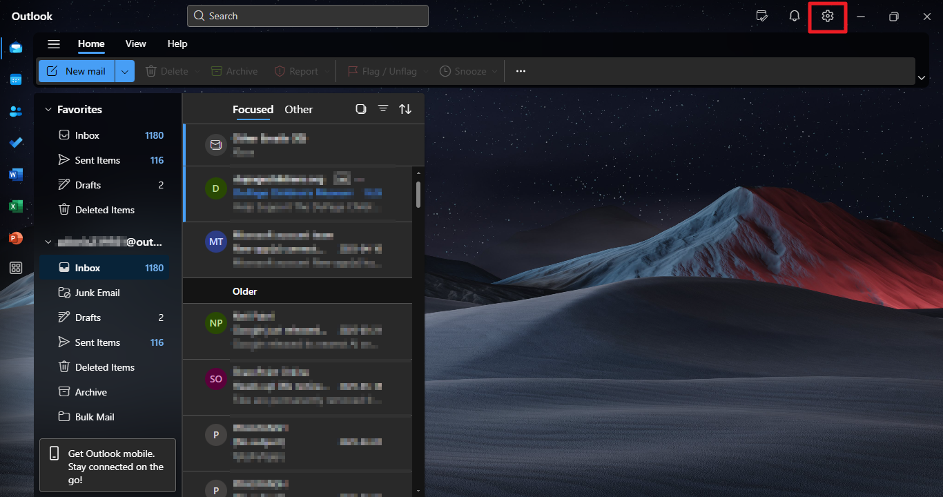 view all Outlook settings