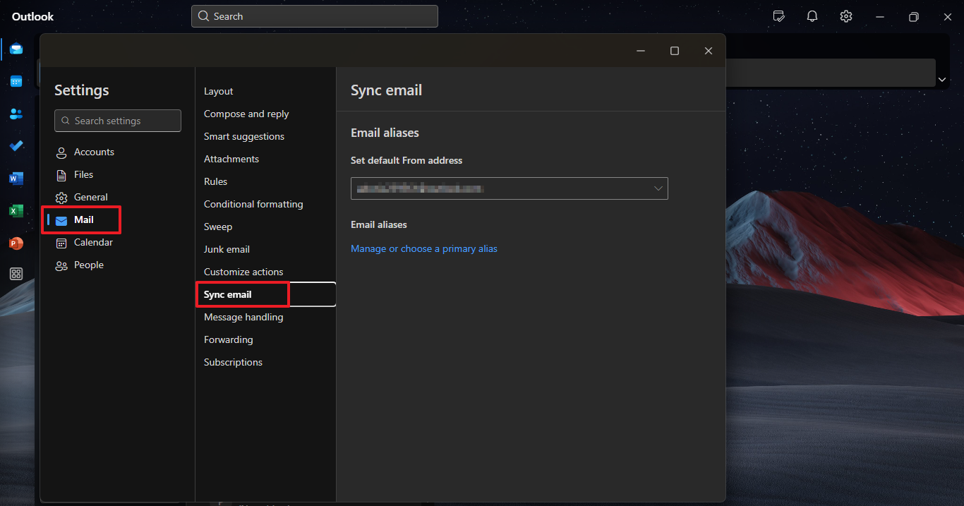 Sync Email from the available options