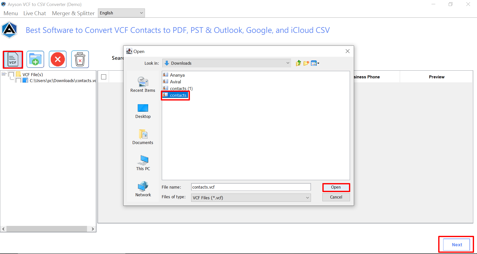 Click on the VCF file