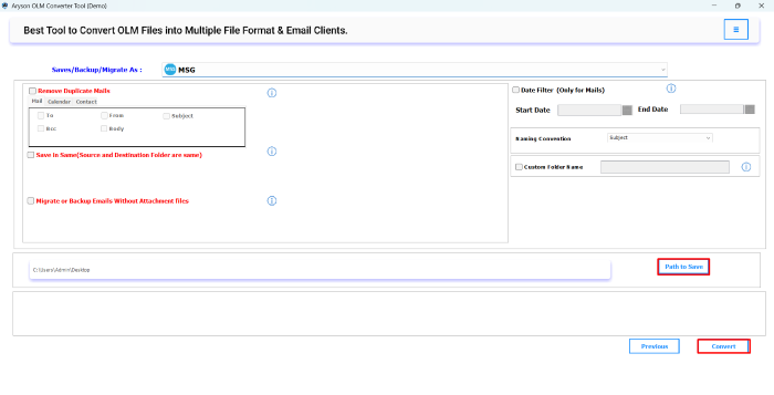 save the converted MSG files