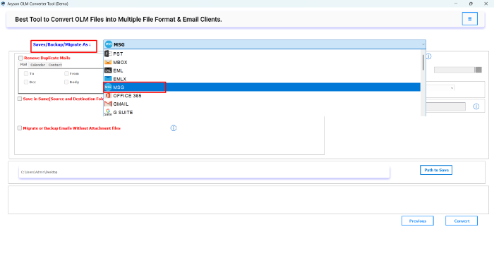 choose MSG as your saving option