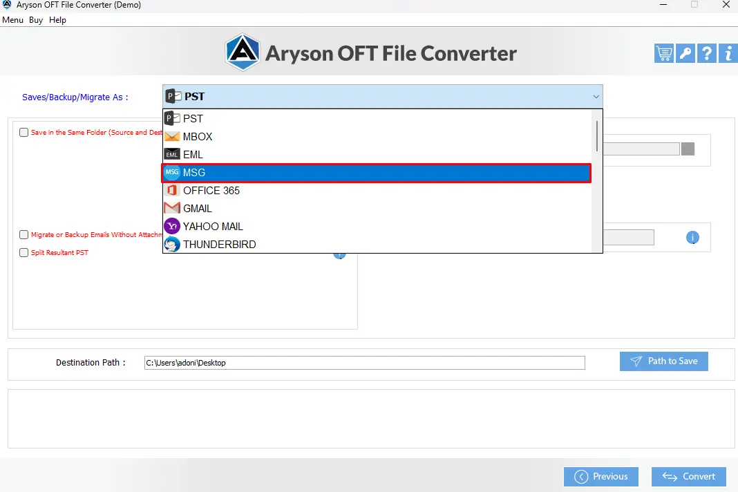 From the dropdown list