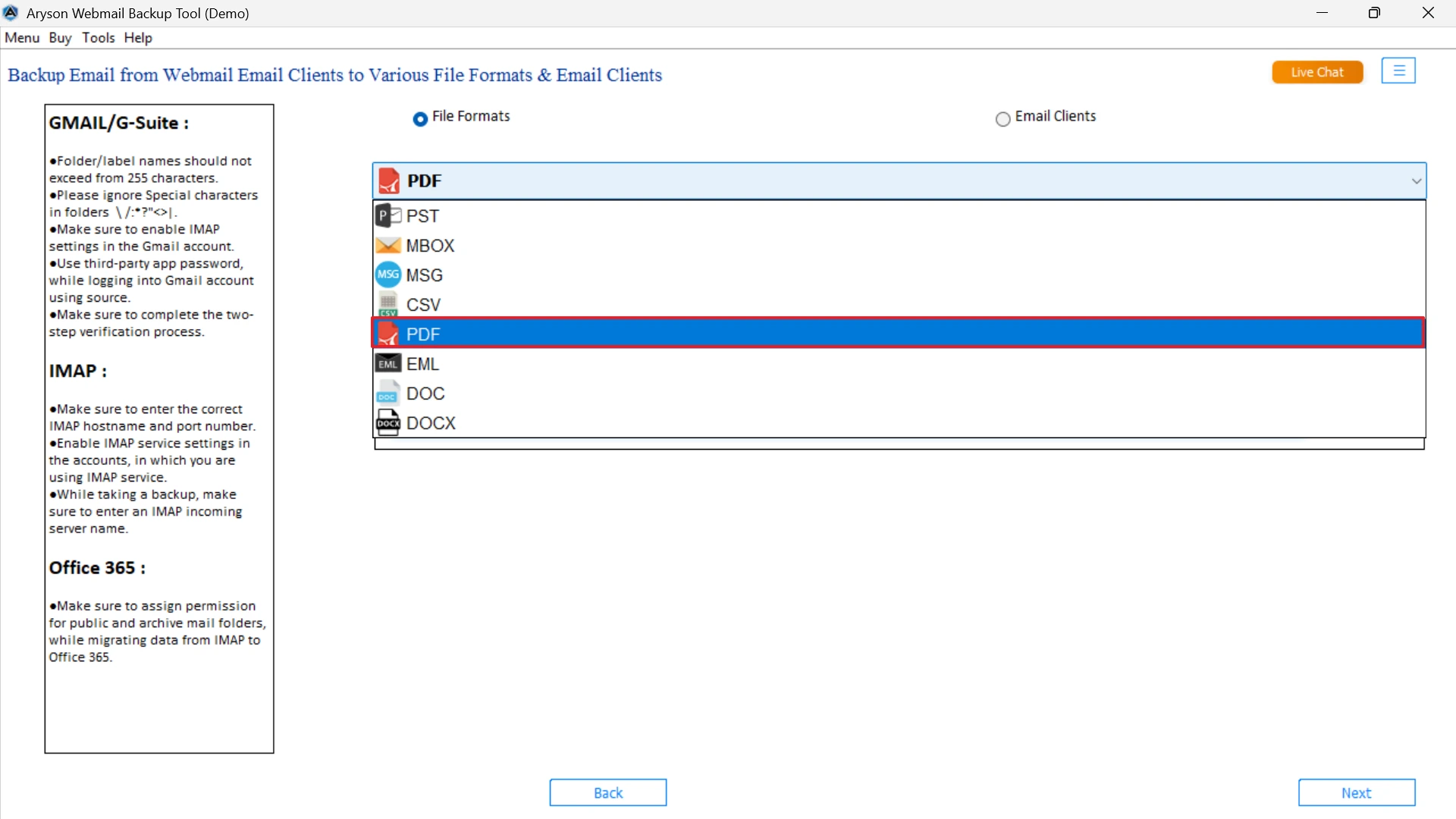 Select the file format as PDF