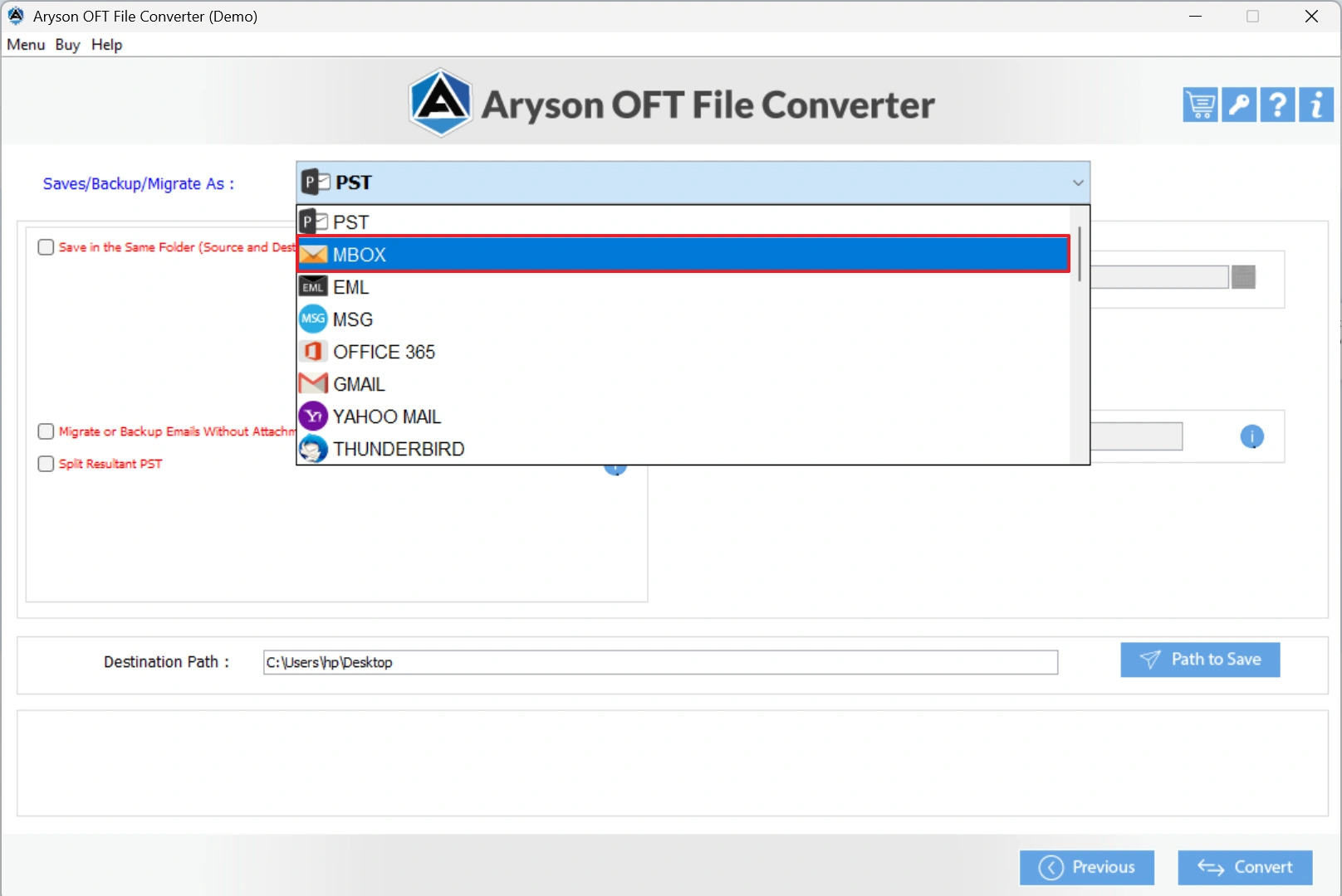 select the MBOX option