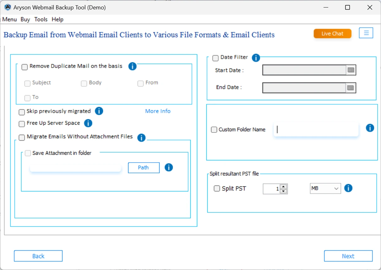 Choose folders, and set filters
