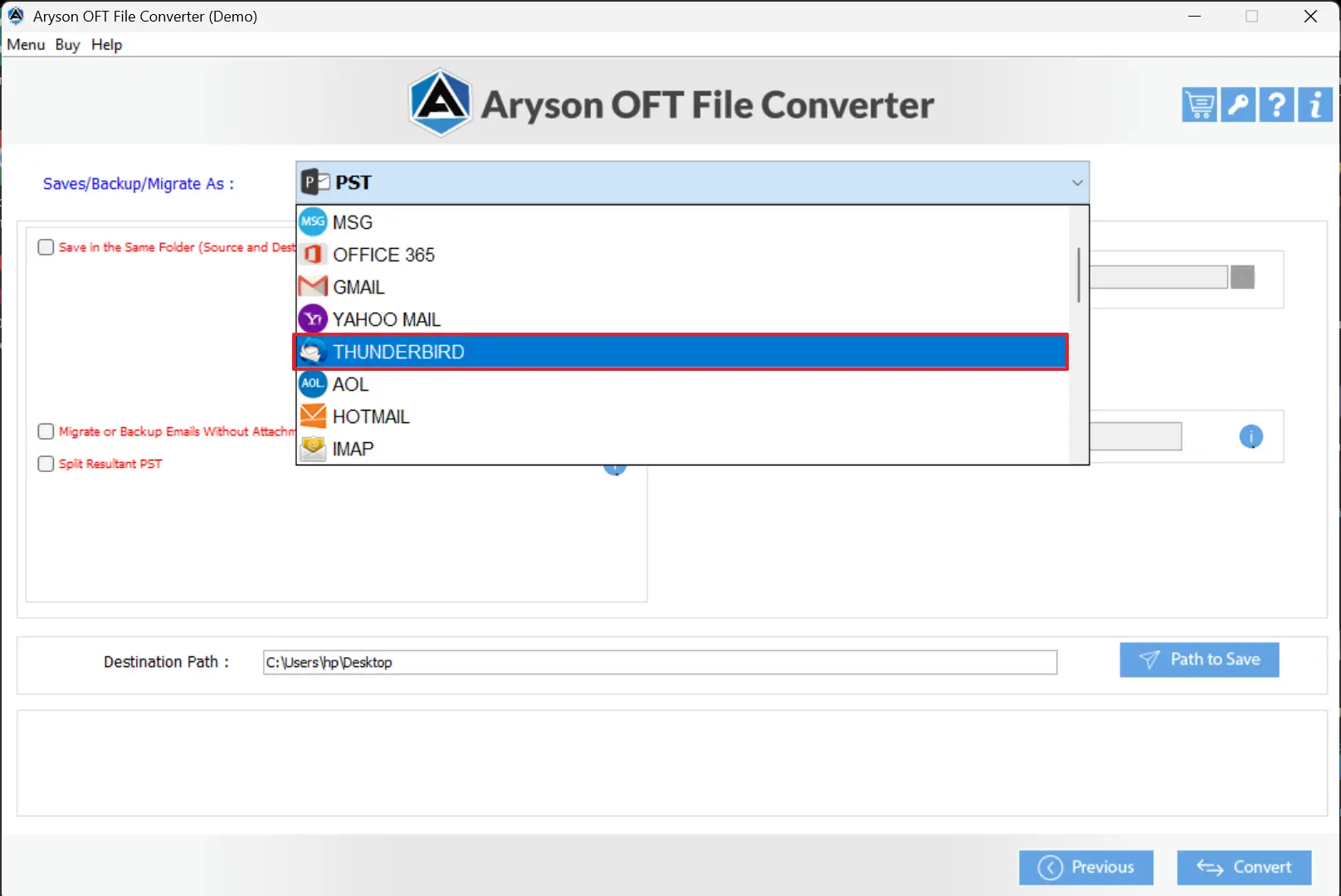 From the output email client