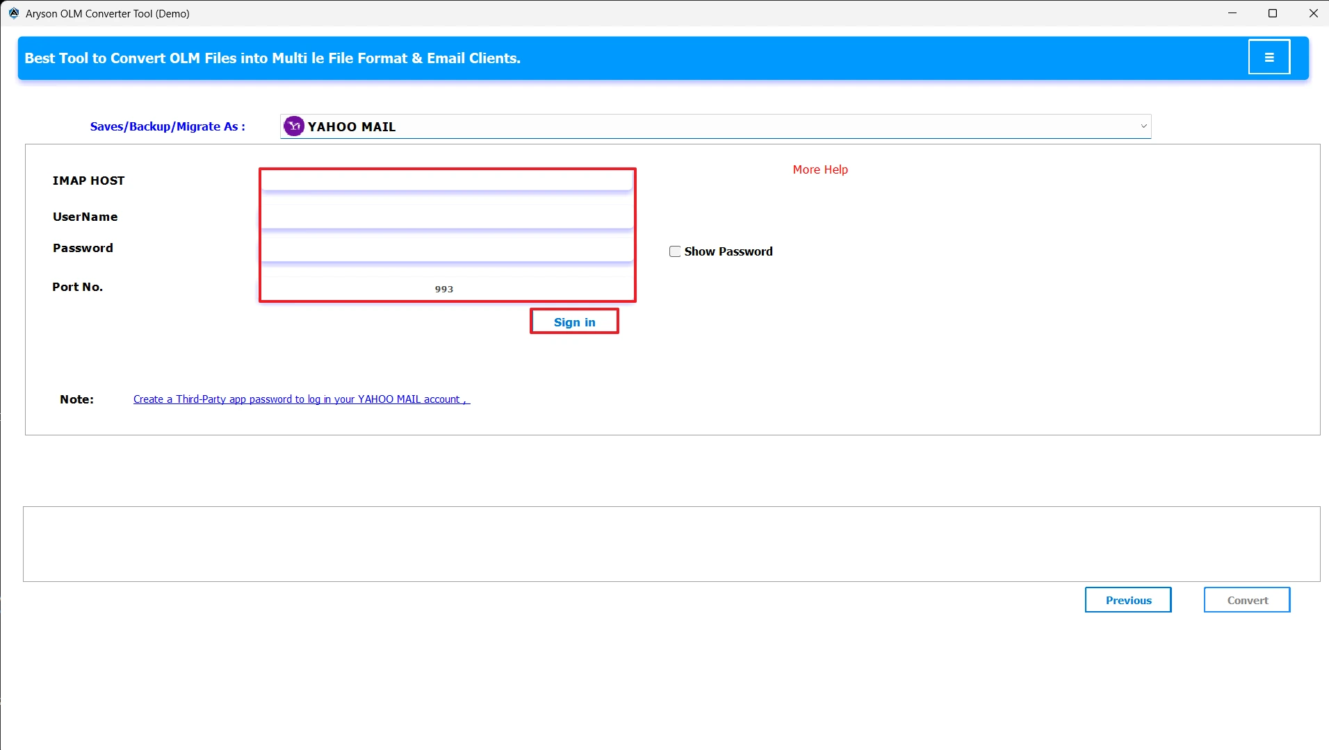 Enter Yahoo Mail login credentials