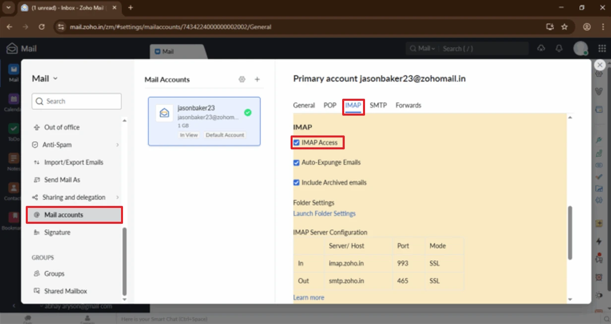 Settings>Mail Accounts>enable IMAP access