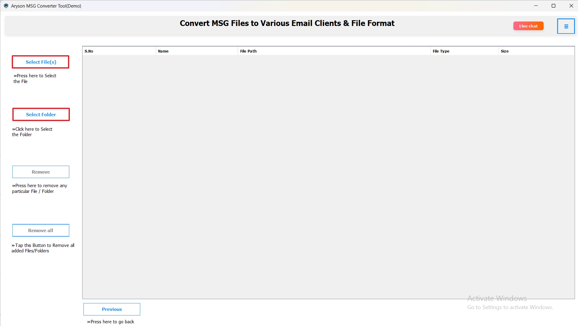 Select File or Select Folder