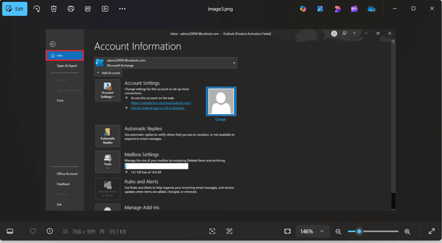 File tab and click Info page